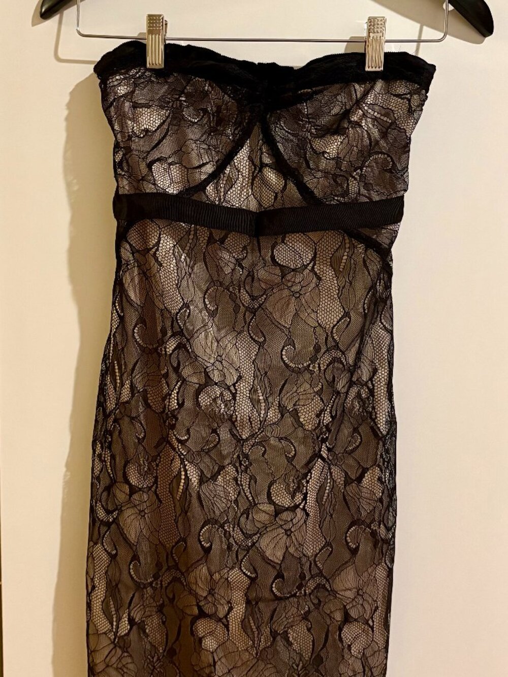 Black Lace Nude Strapless Dress